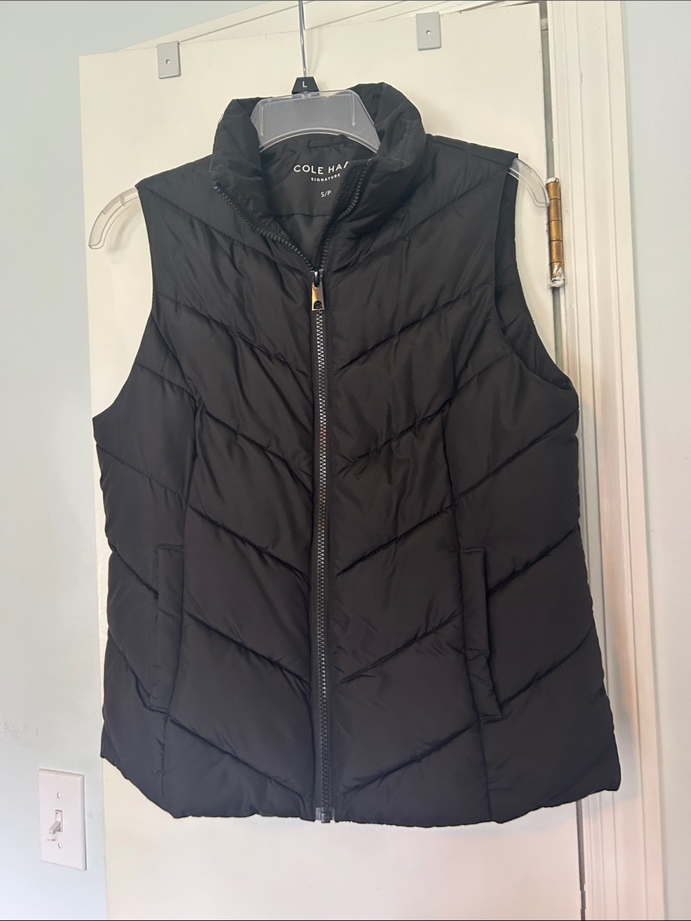 Cole Haan Black Quilted Puffer Vest with Stand Up Collar